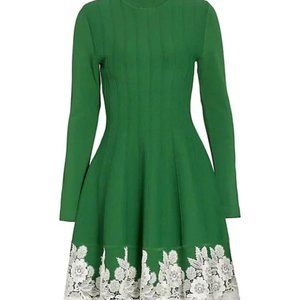 Lace Trim Fit & Flare Knit Dress LELA ROSE   Size S